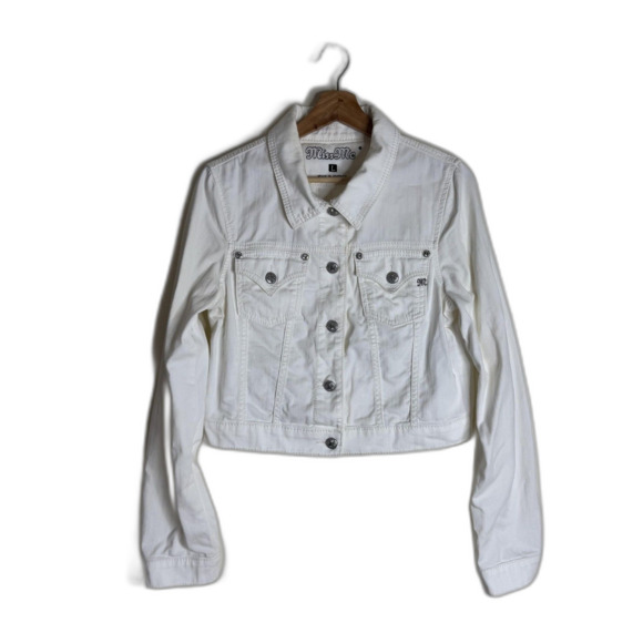 Miss Me Jacket Womens M Denim white Jean Button Trucker Lightweight y2k girly - Picture 1 of 10